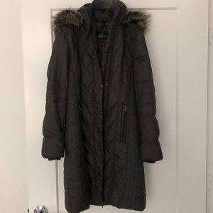 London fog petite faux fur trim hooded puffer coat